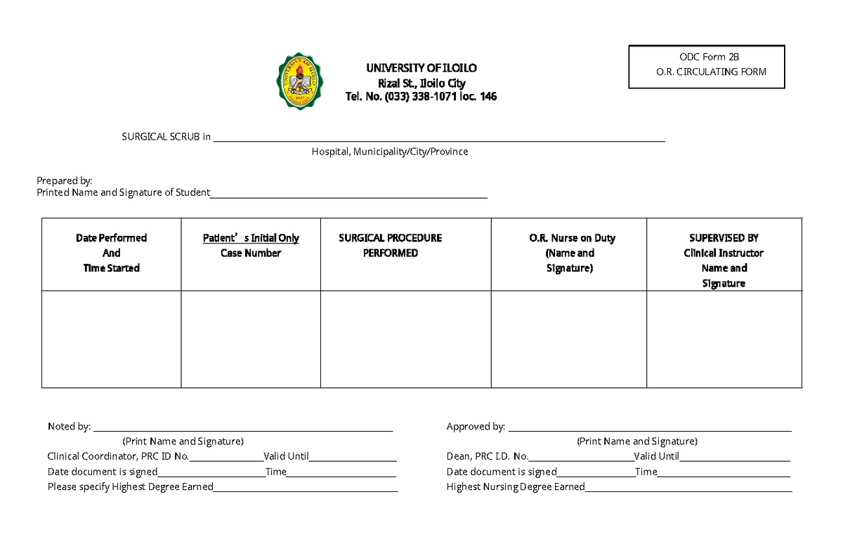 OR Scrub FORM 1Table - UNIVERSITY OF ILOILO Rizal St., Iloilo City Tel ...