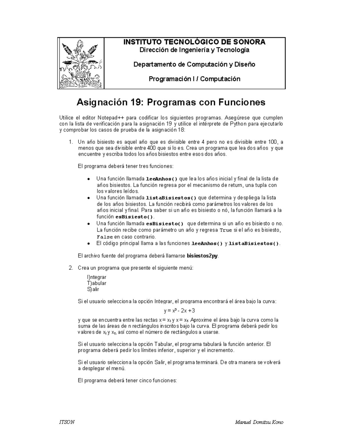 Asignación 19: Programas en Python con Funciones - Programación I - Studocu