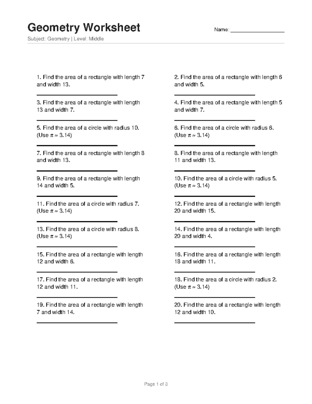 Geometry Worksheet - Middle Level Exercises and Answers - Studocu