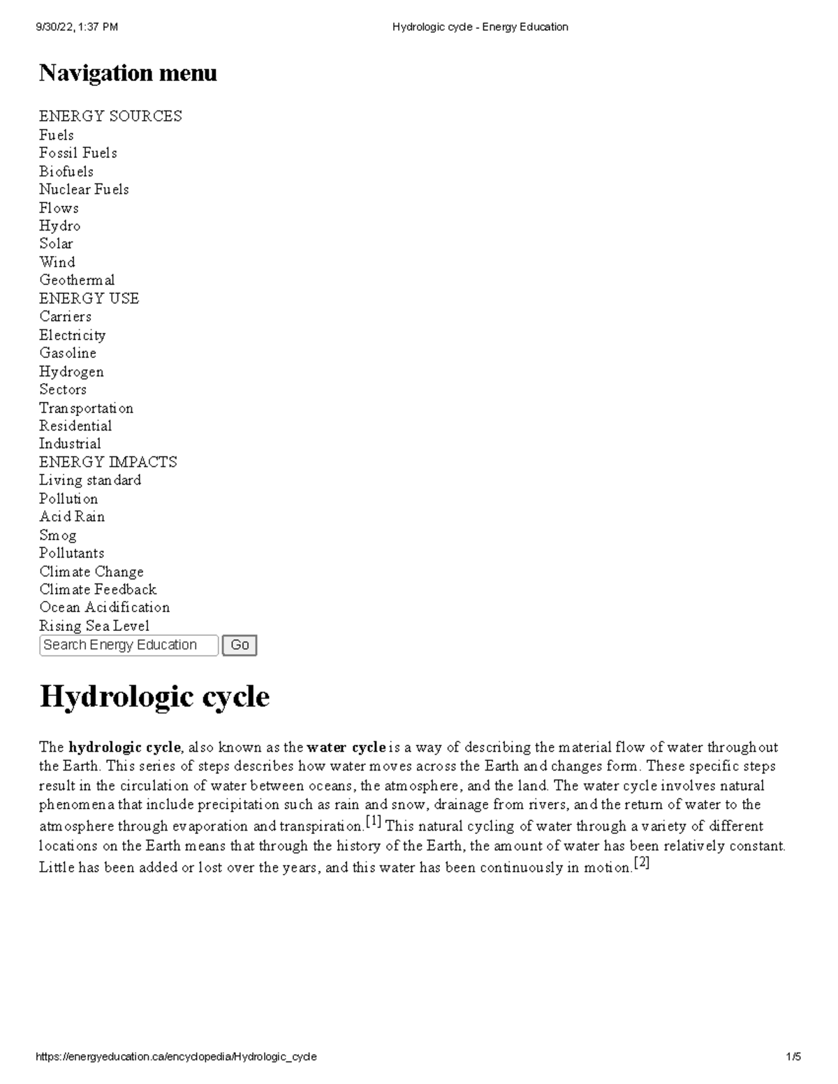 Hydrologic Cycle Overview - Energy Education Insights - Studocu