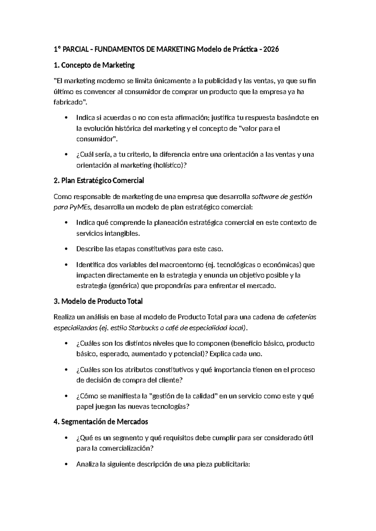 1º PARCIAL FUNDAMENTOS DE MARKETING: Análisis y Estrategias 2026 - Studocu