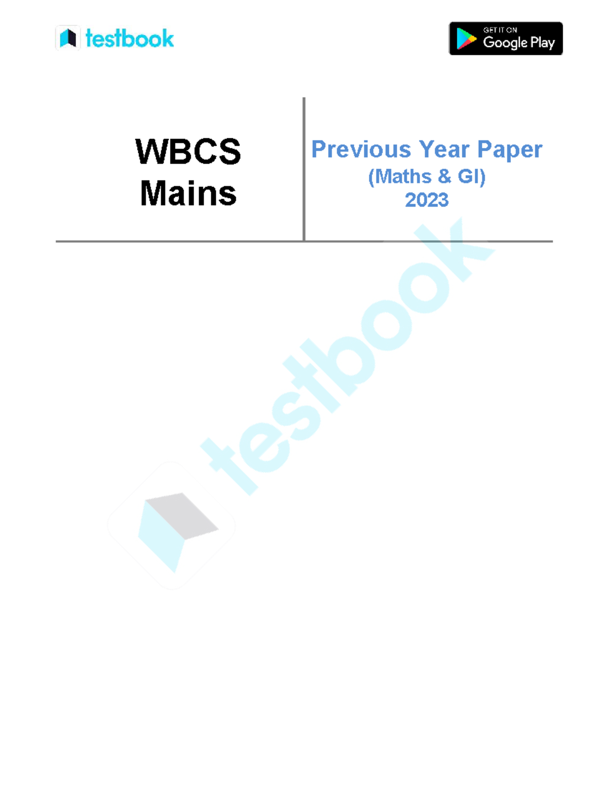 WBCS Mains 2023 Maths & General Intelligence Previous Year Paper - Studocu