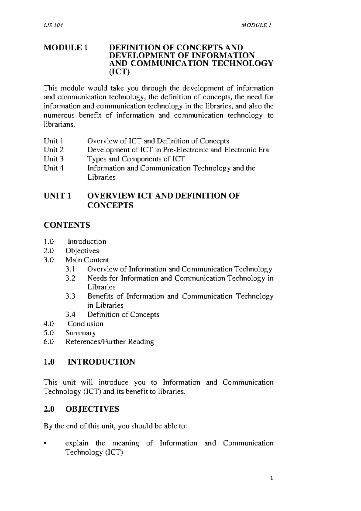 LIS 104 Module 1: Understanding ICT Concepts and Library Development ...