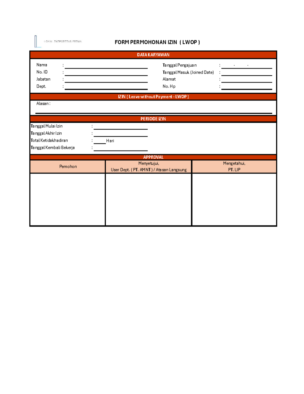 FORM LWOP - Itu - Financial Management - FORM PERMOHONAN IZIN ( LWOP ...