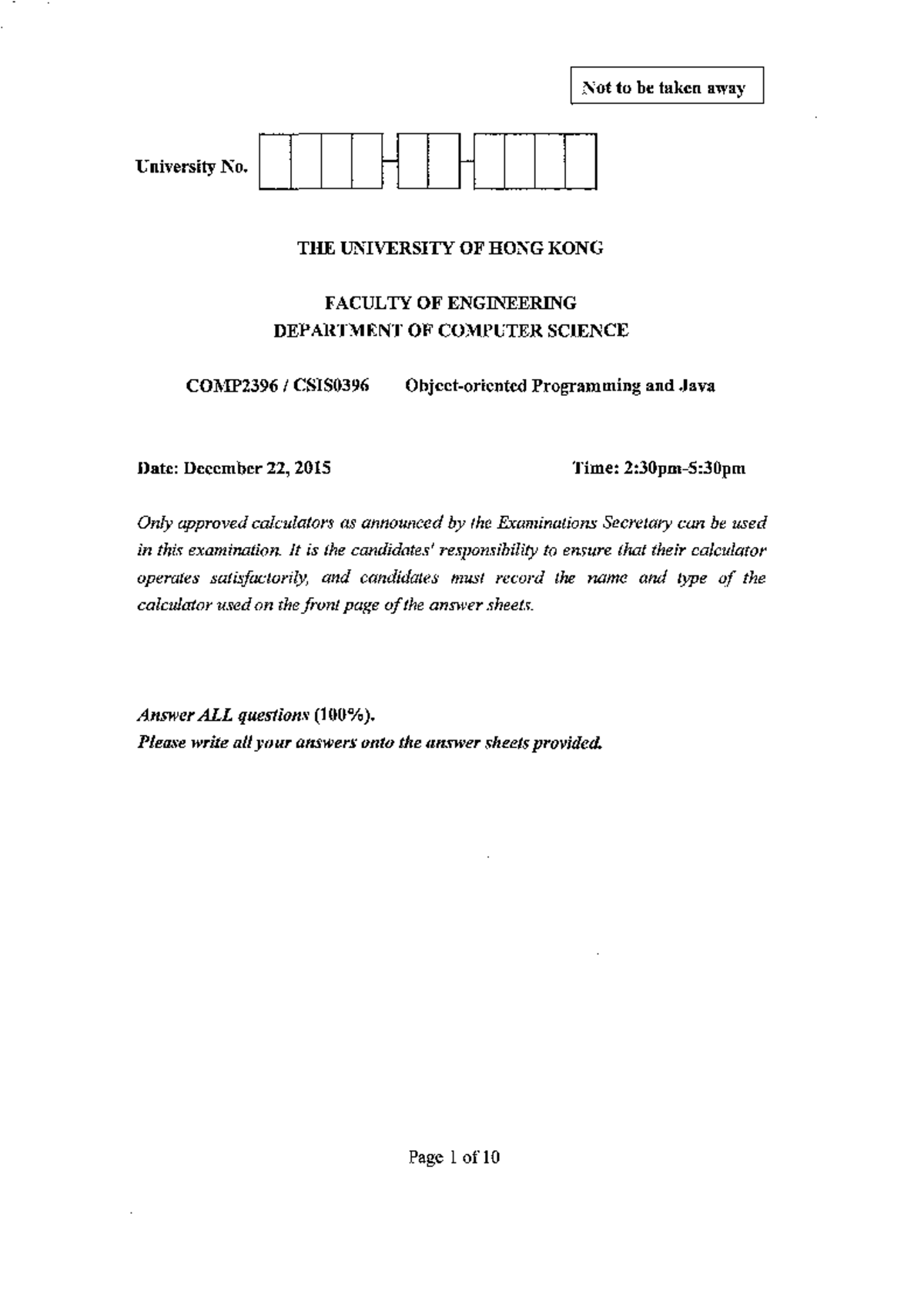 2015 pastpaper Comp 2396 - I Not to be taken away UniversityNo I I I H ...