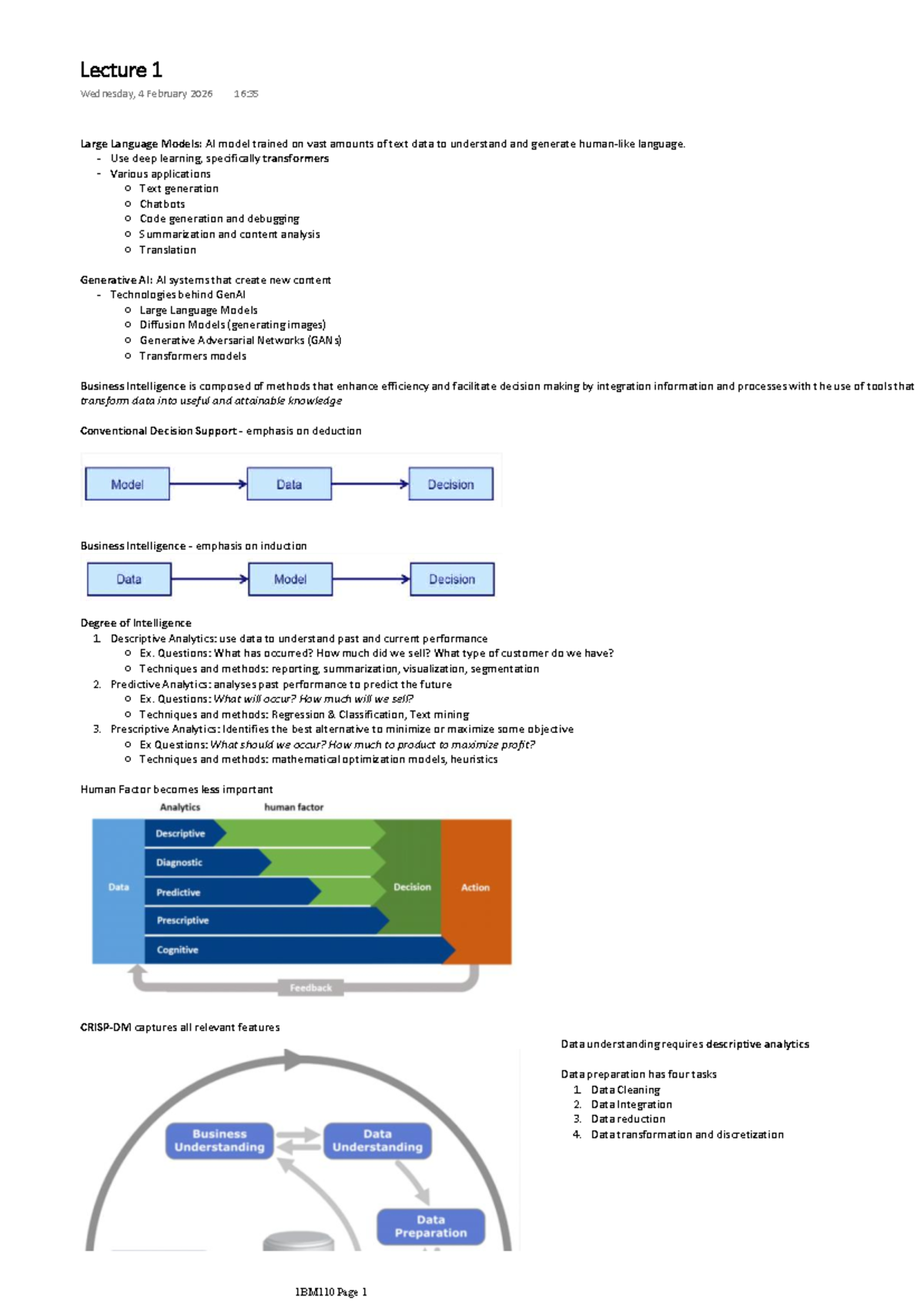 Lecture 1 Notes on Large Language Models & AI Concepts 1BM110 - Studeersnel