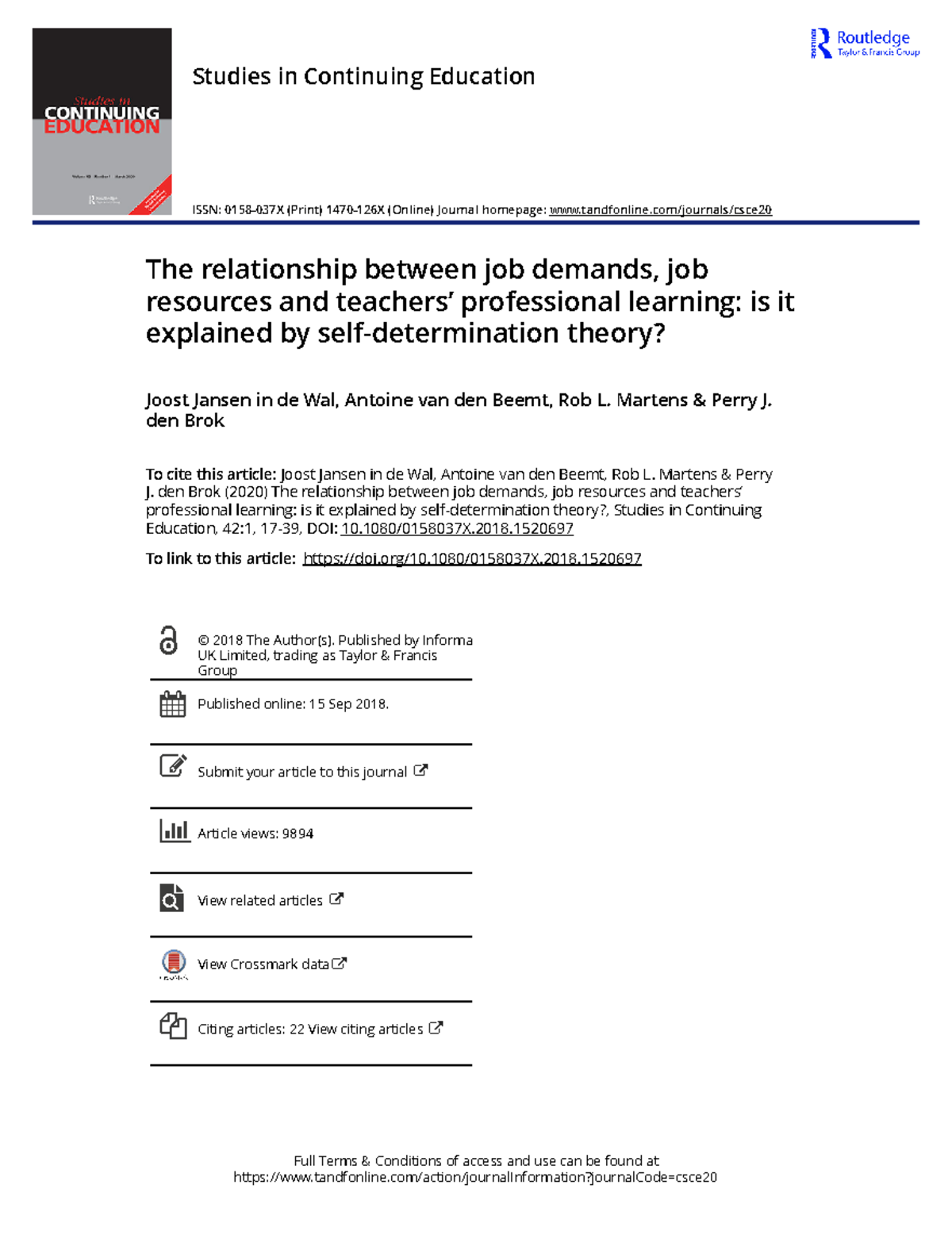 The Relationship Between Job Demands, Resources, and Teacher Learning ...