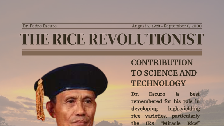 Dr. Pedro Escuro: Contributions to Rice Science & Tech - Studocu