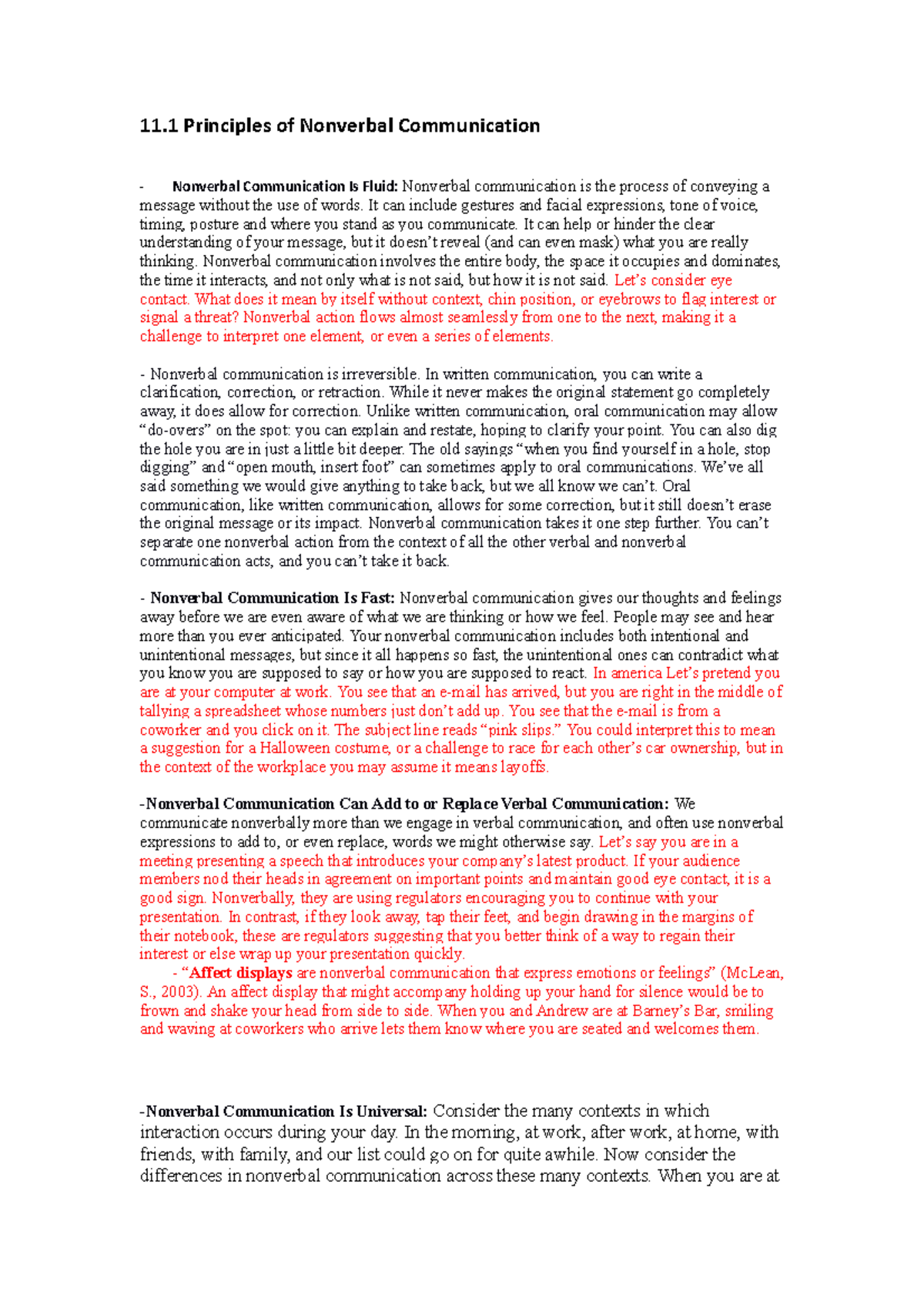 Nonverbal Communication (1.1, 1 - 11 Principles of Nonverbal ...