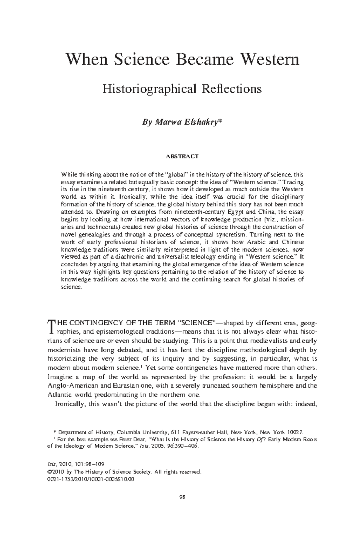 Historiographical Reflections on the Westernization of Science - Studocu