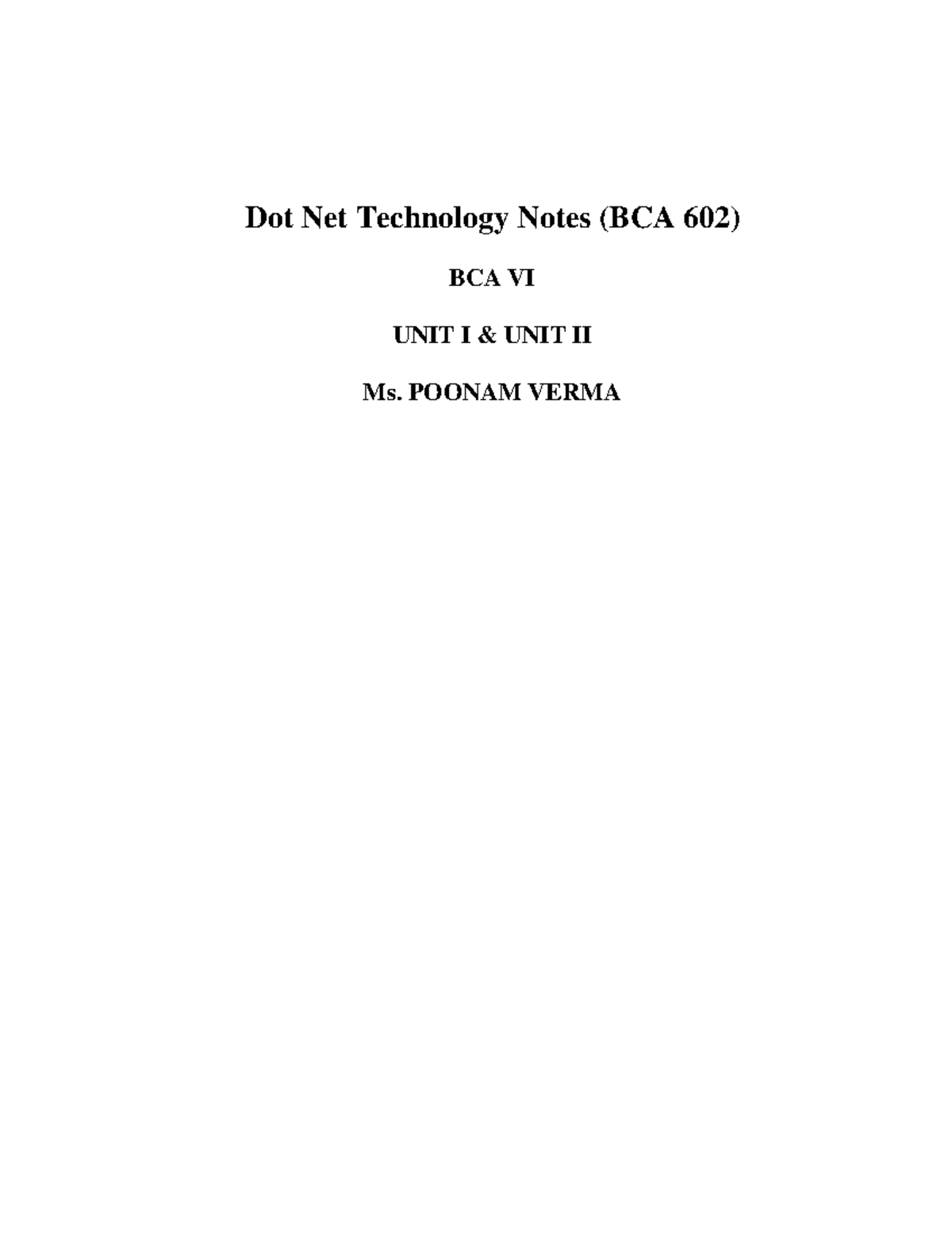 Dot Net Technology Notes: Comprehensive Guide for BCA 602 Students ...