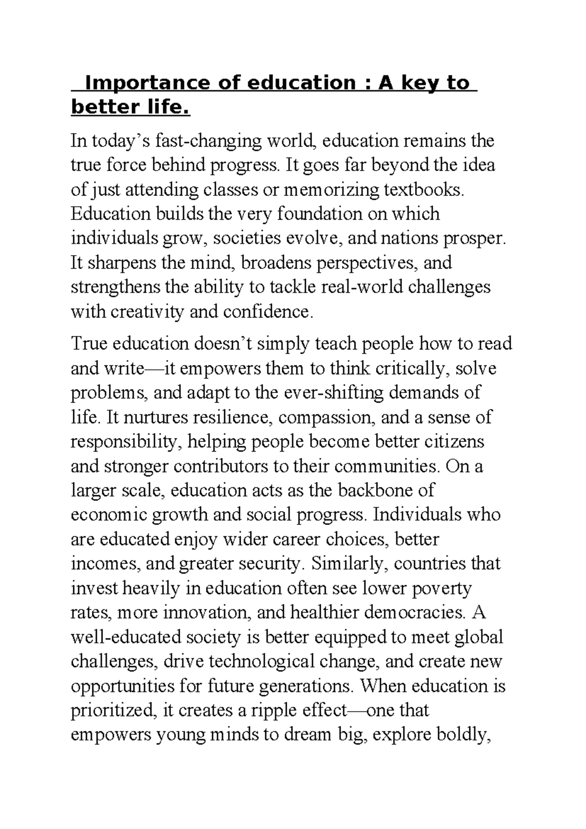 The Role of Education in Shaping a Better Future for All - Studocu