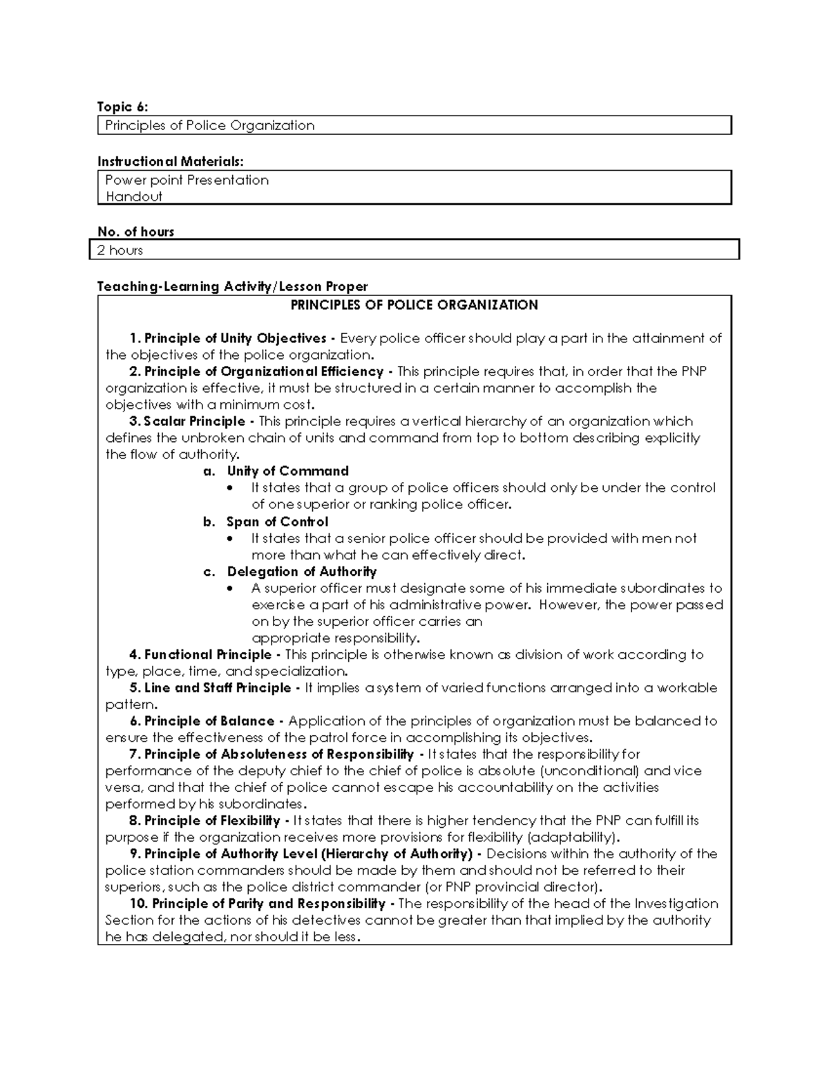Module 3.2 Principles of Police Organization - Key Concepts and ...