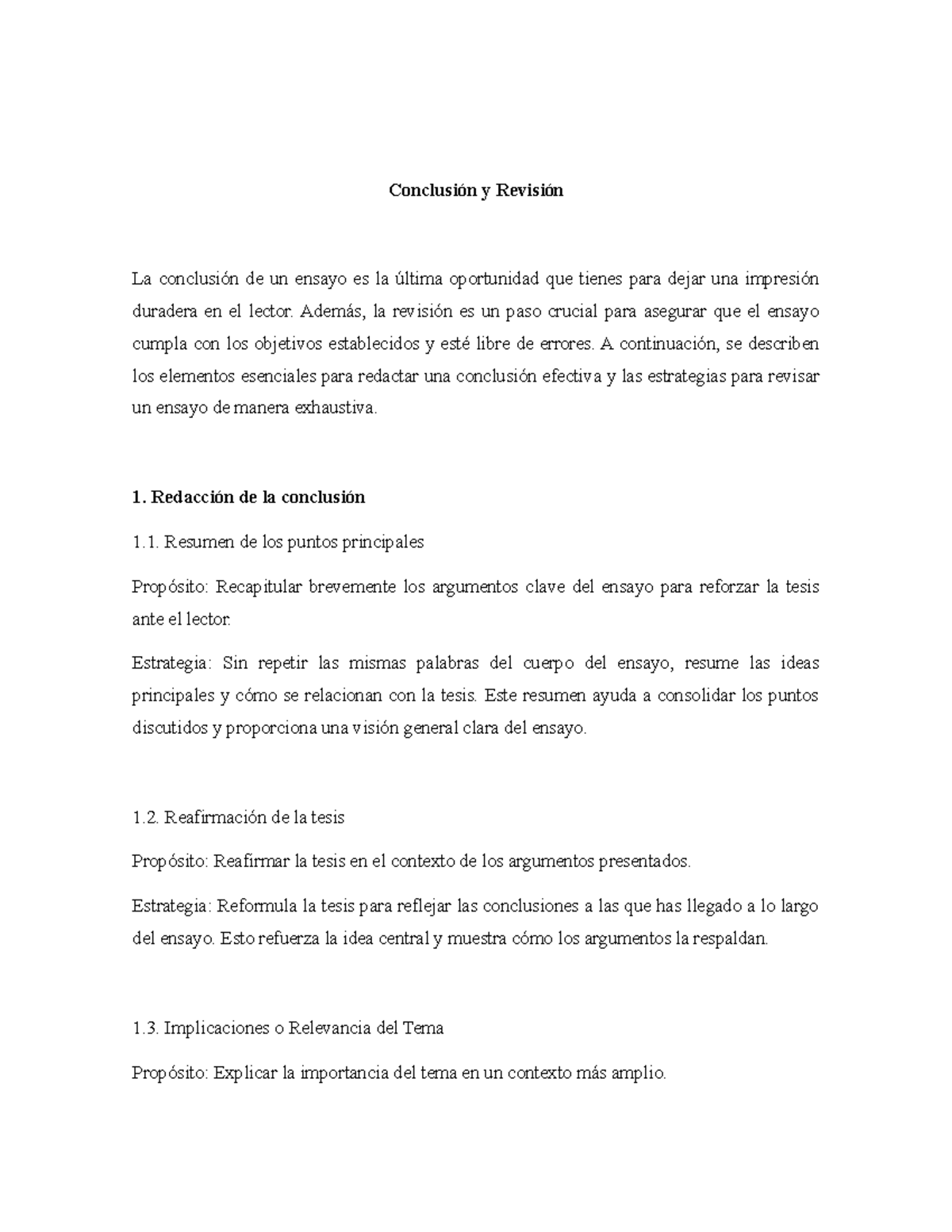 Conclusión y Revisión del Ensayo: Estrategias Efectivas - Studocu