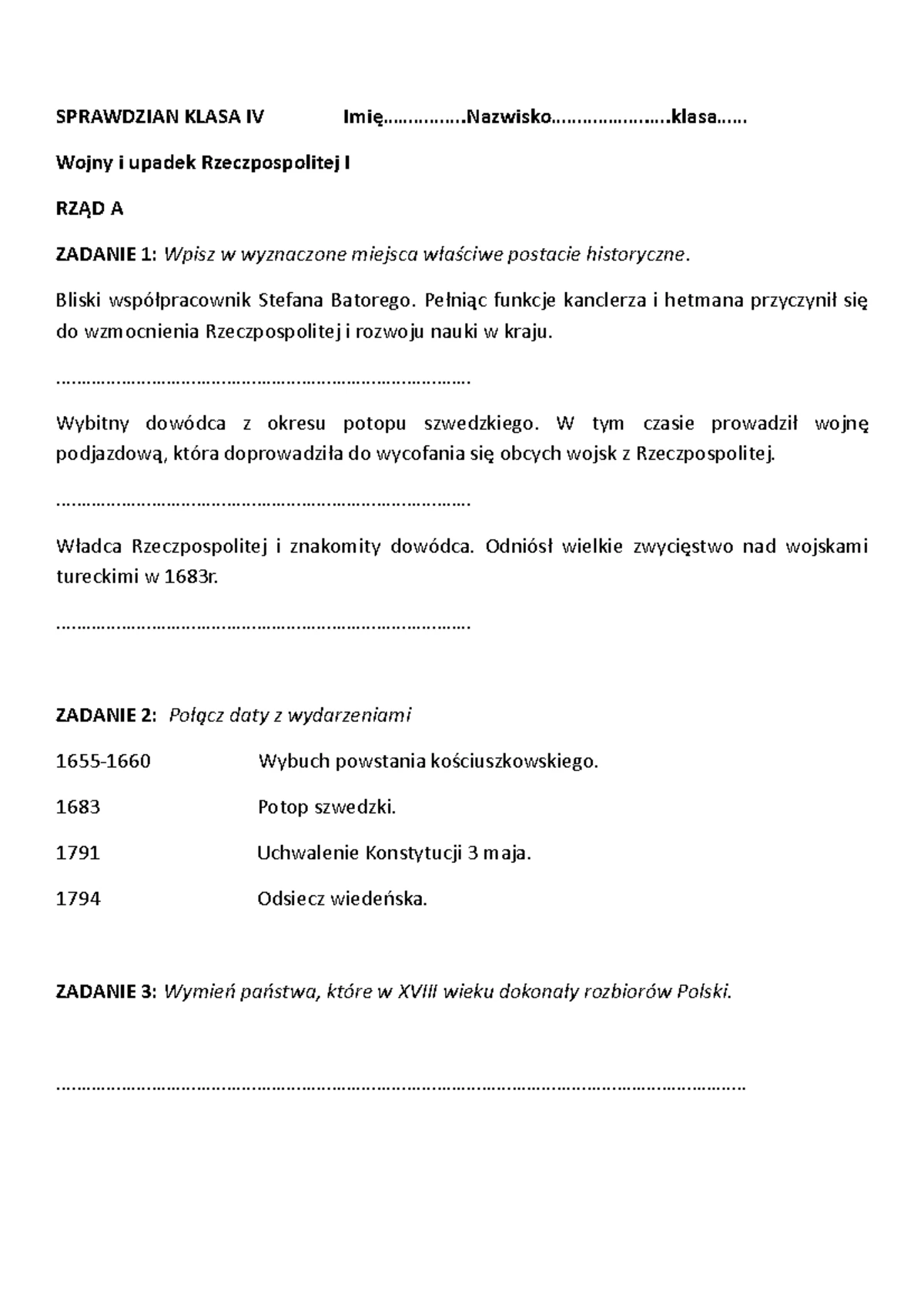 Klasa 4, dział 4 - Ku współczesnej Polsce - RozwiĄŻ - Klasa 4, dział 4