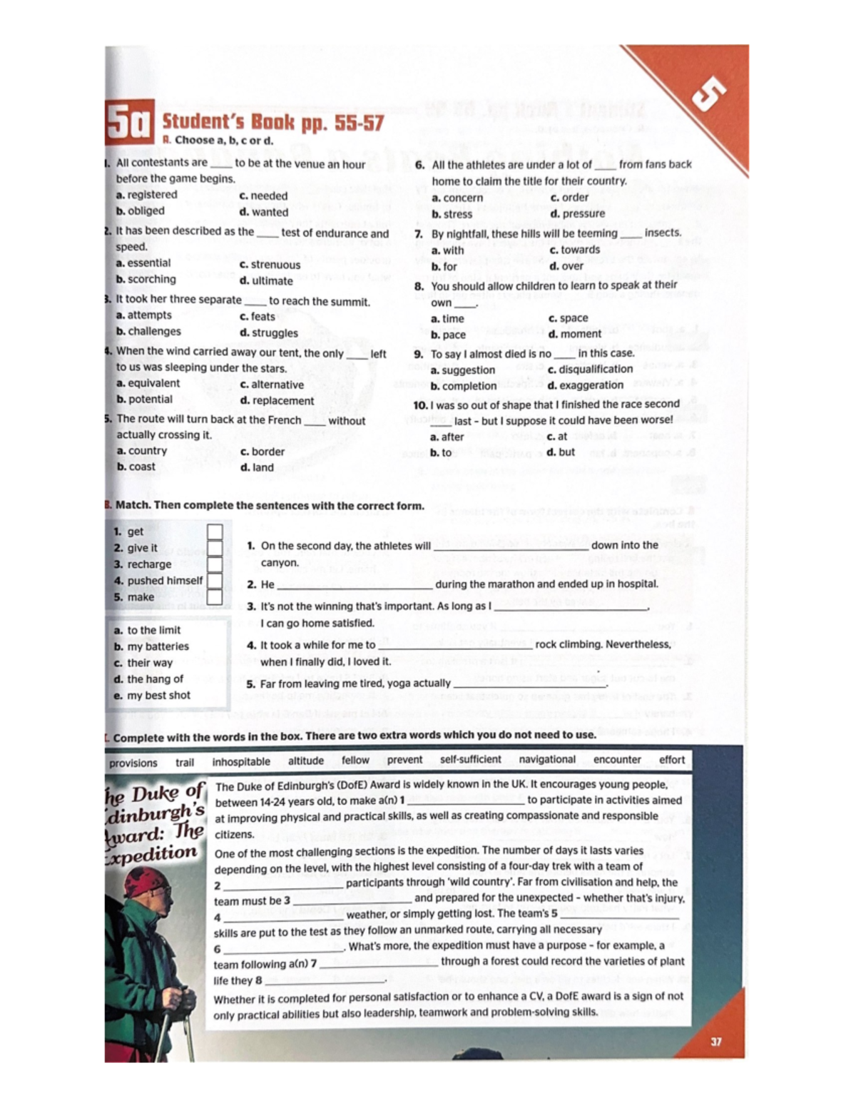 WB UNIT 5 1 - its pioneer workbook unit 5 - 5a Book pp. A. Choose a, b ...