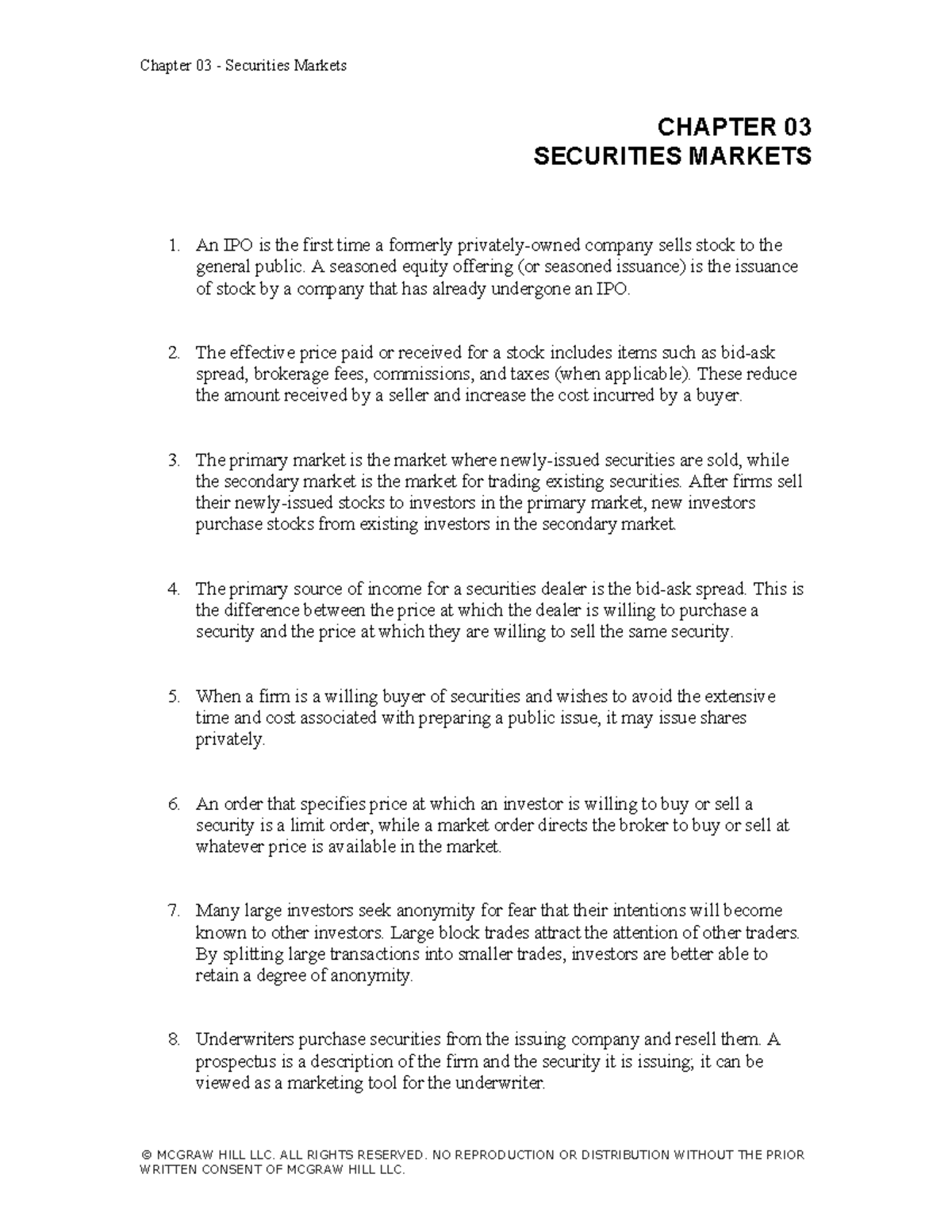 Bodie Essentials 2024 Ch03: Securities Markets Overview and Key ...