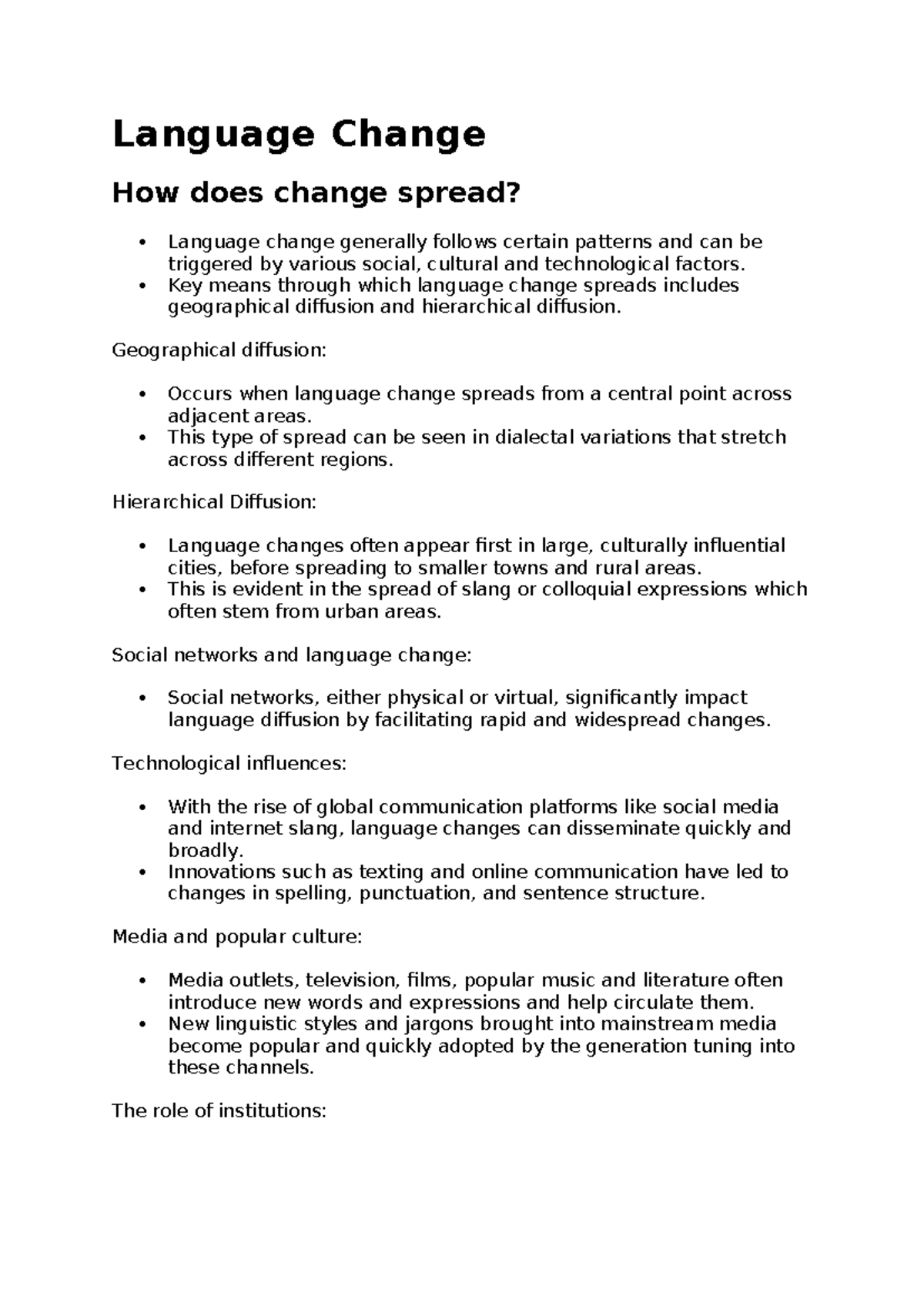 Language Change Notes: Patterns, Influences, and Evolution - Studocu