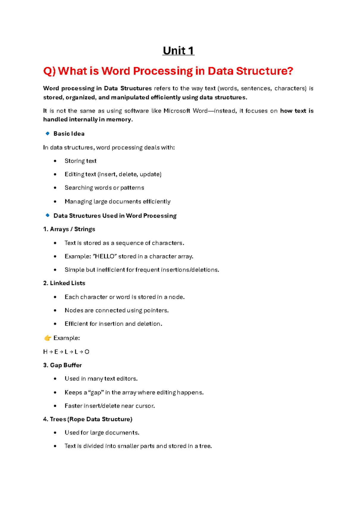 DS - Unit 1 - Word Processing in Data Structures Notes - Studocu