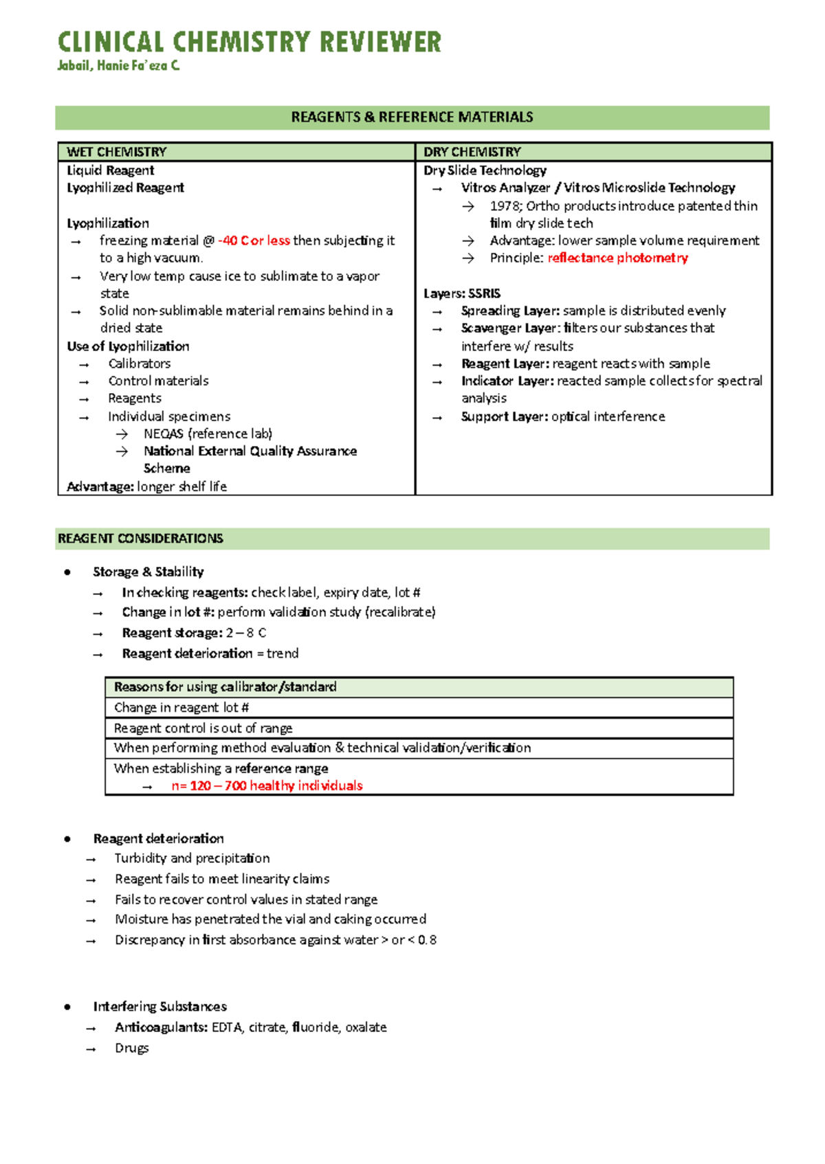 CC-DAY-1 Clinical Chemistry Lecture Notes and Reagents Overview - Studocu