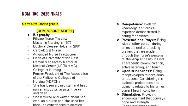 Copy of Copy of NCM 100 ( Theories) - Carmelita Divinagracia [COMPOSURE ...