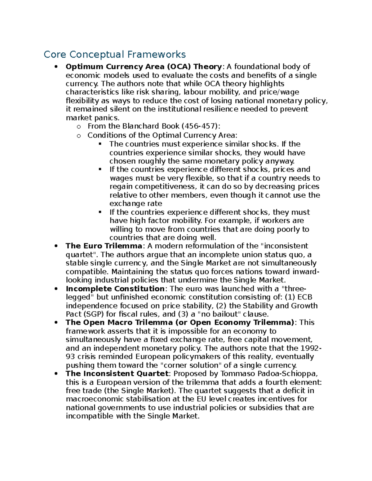 Euro Reading Summary: Core Conceptual Frameworks of OCA Theory ...
