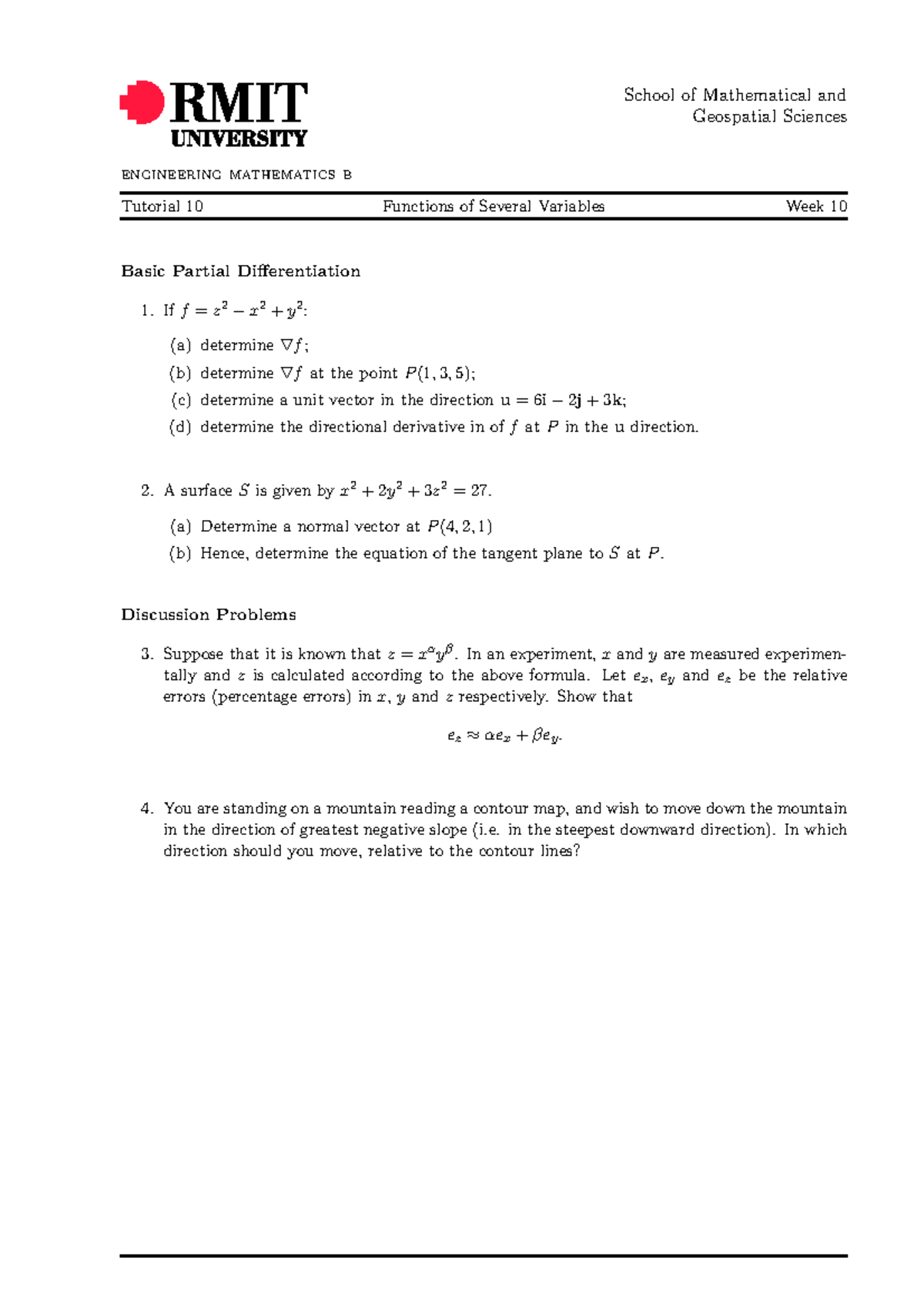 Tutorial 10 - MATH 2128 - School of Mathematical and Geospatial ...