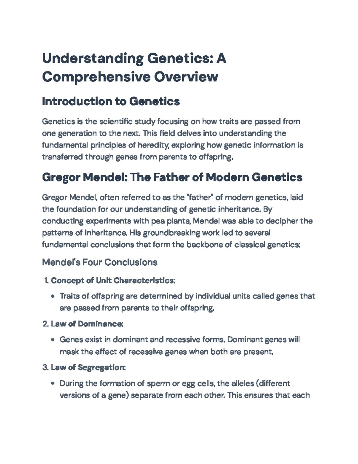 Understanding Genetics: Key Principles and Mendelian Inheritance ...