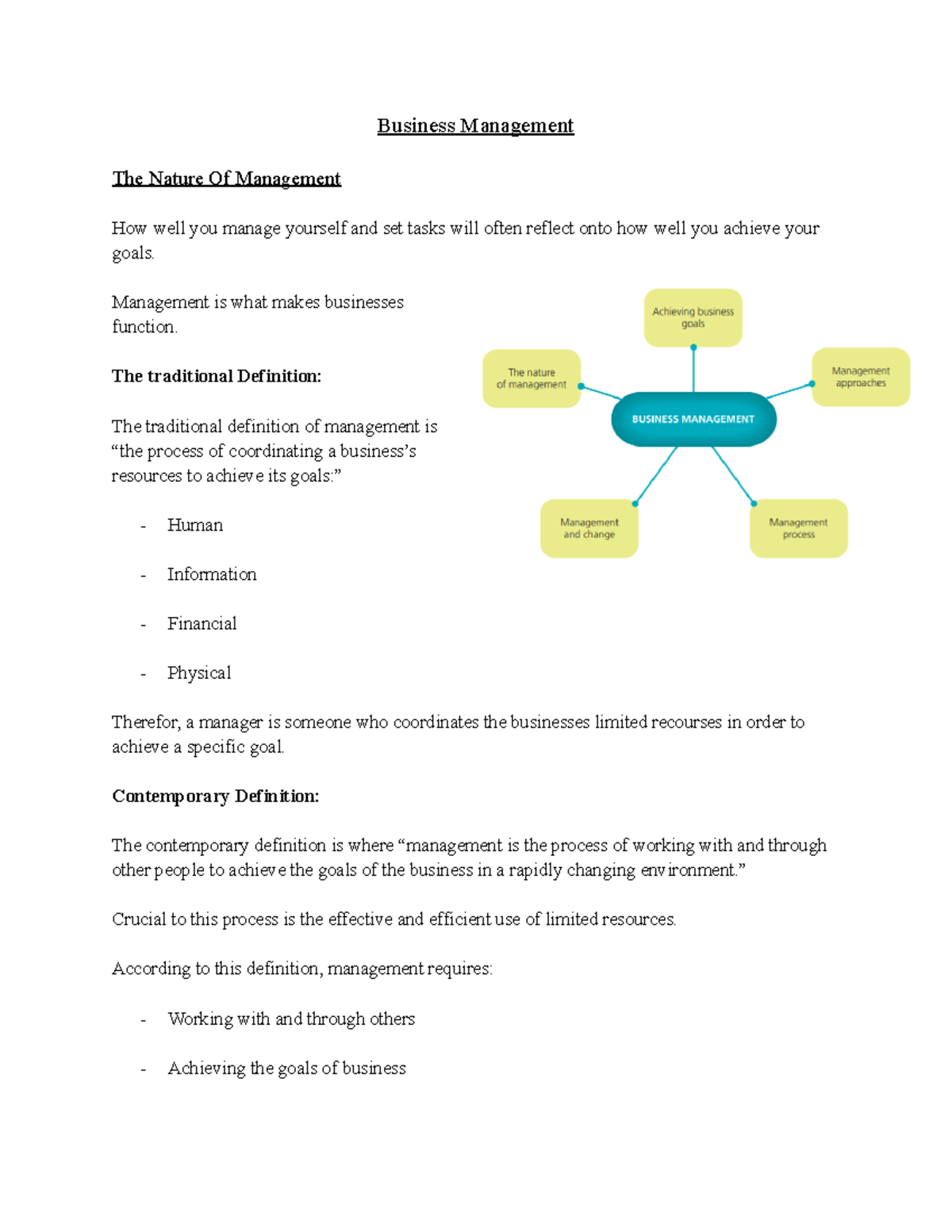 Business Managment (Business Studies Topic 2) - Business Management The ...