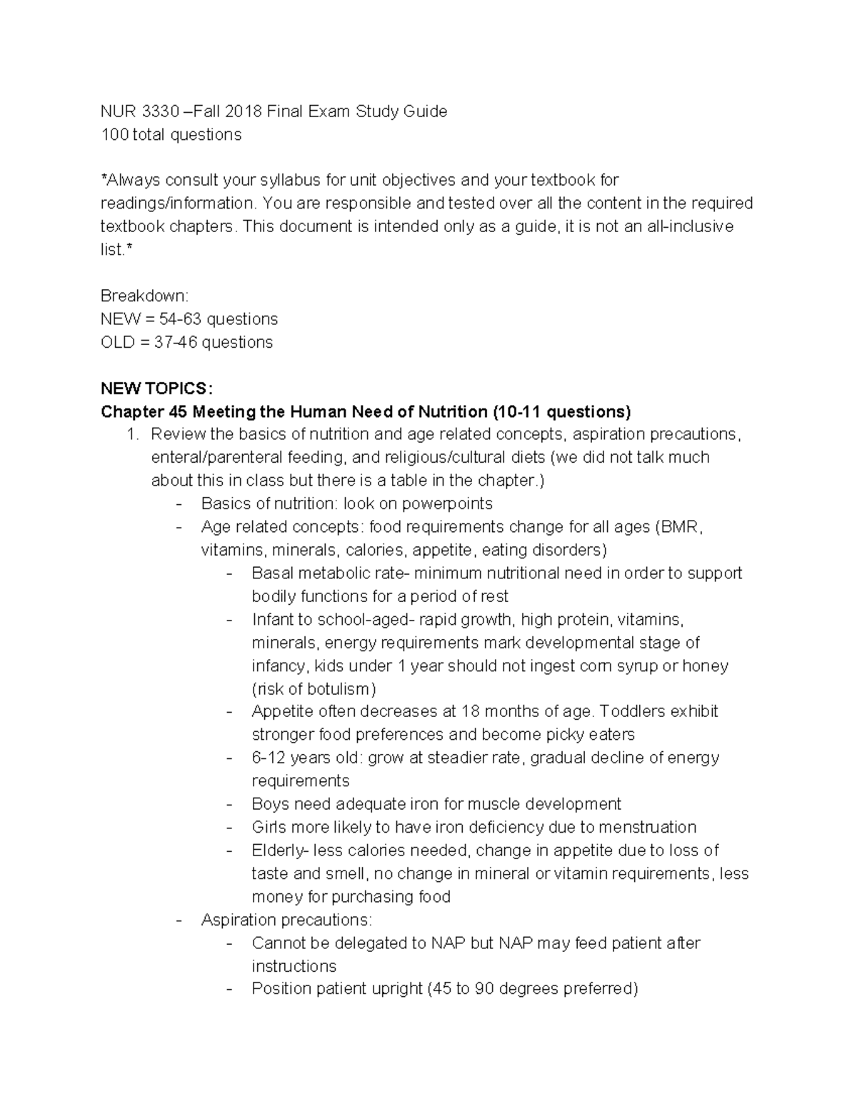PNP Final Study Guide - NUR 2018 Final Exam Study Guide 100 total ...