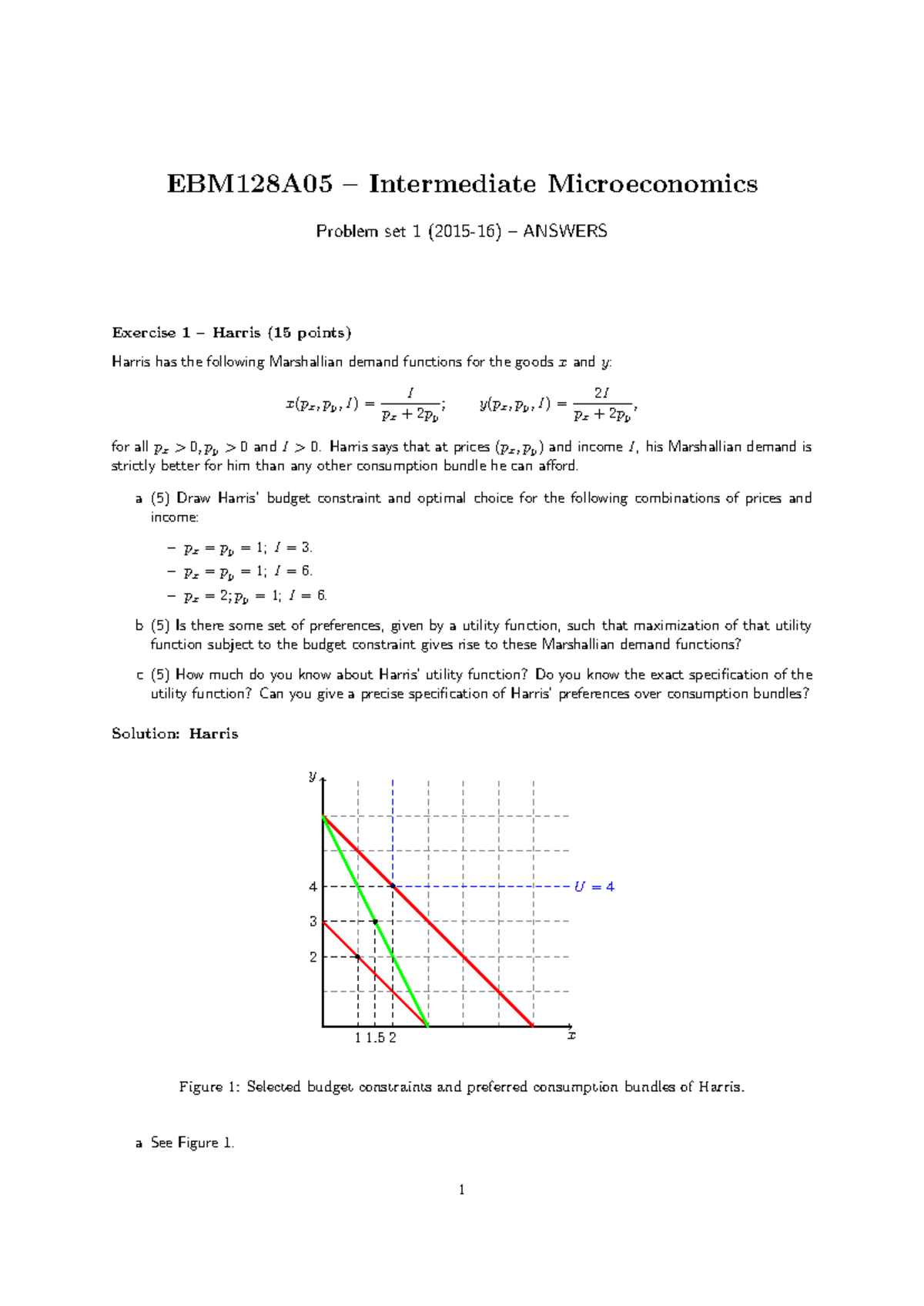 EBM128A05 Intermediate Microeconomics Problem Set 1 Answers - Studeersnel