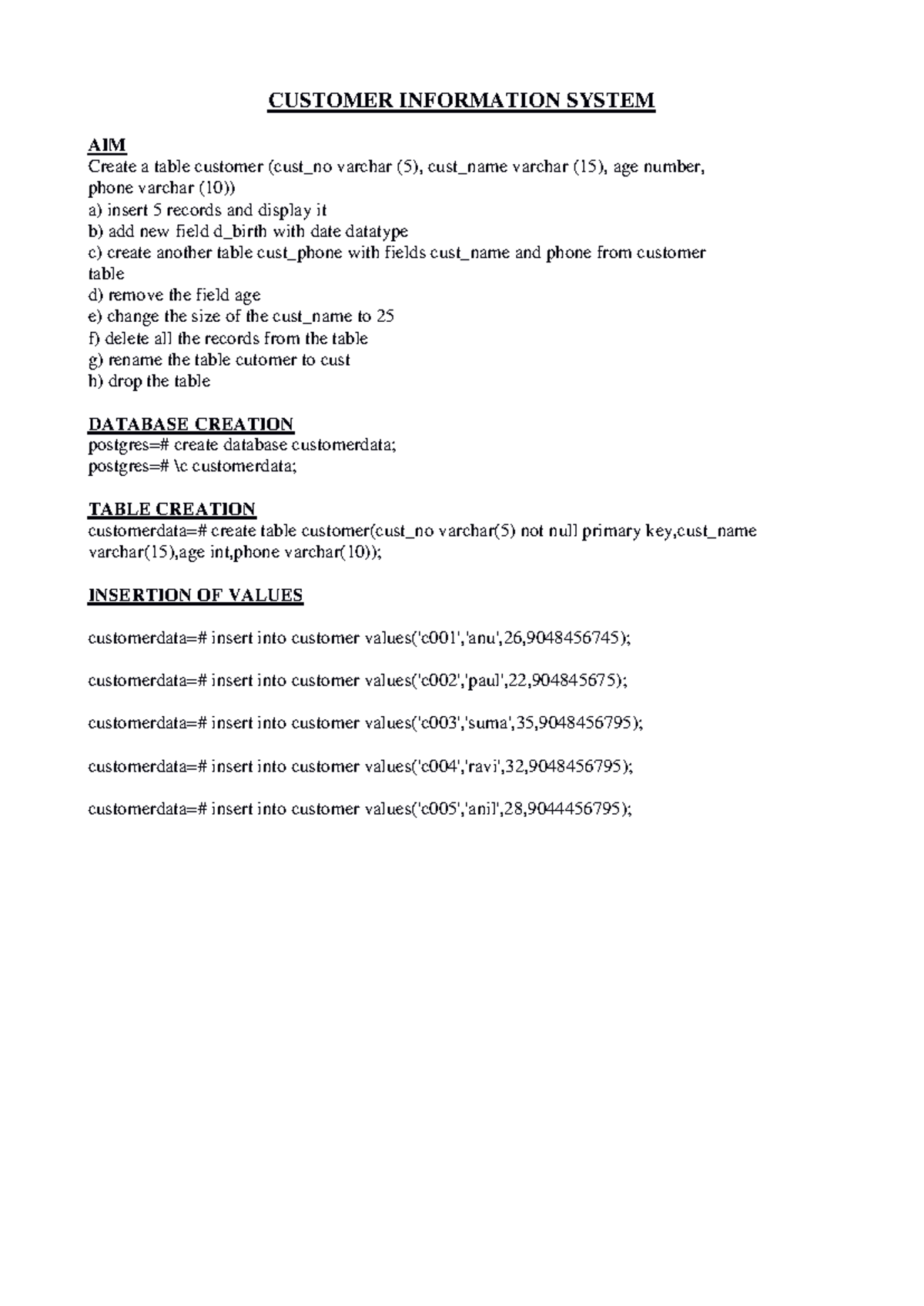 DBMSQ 1 - Customer Information System Overview and Operations - Studocu