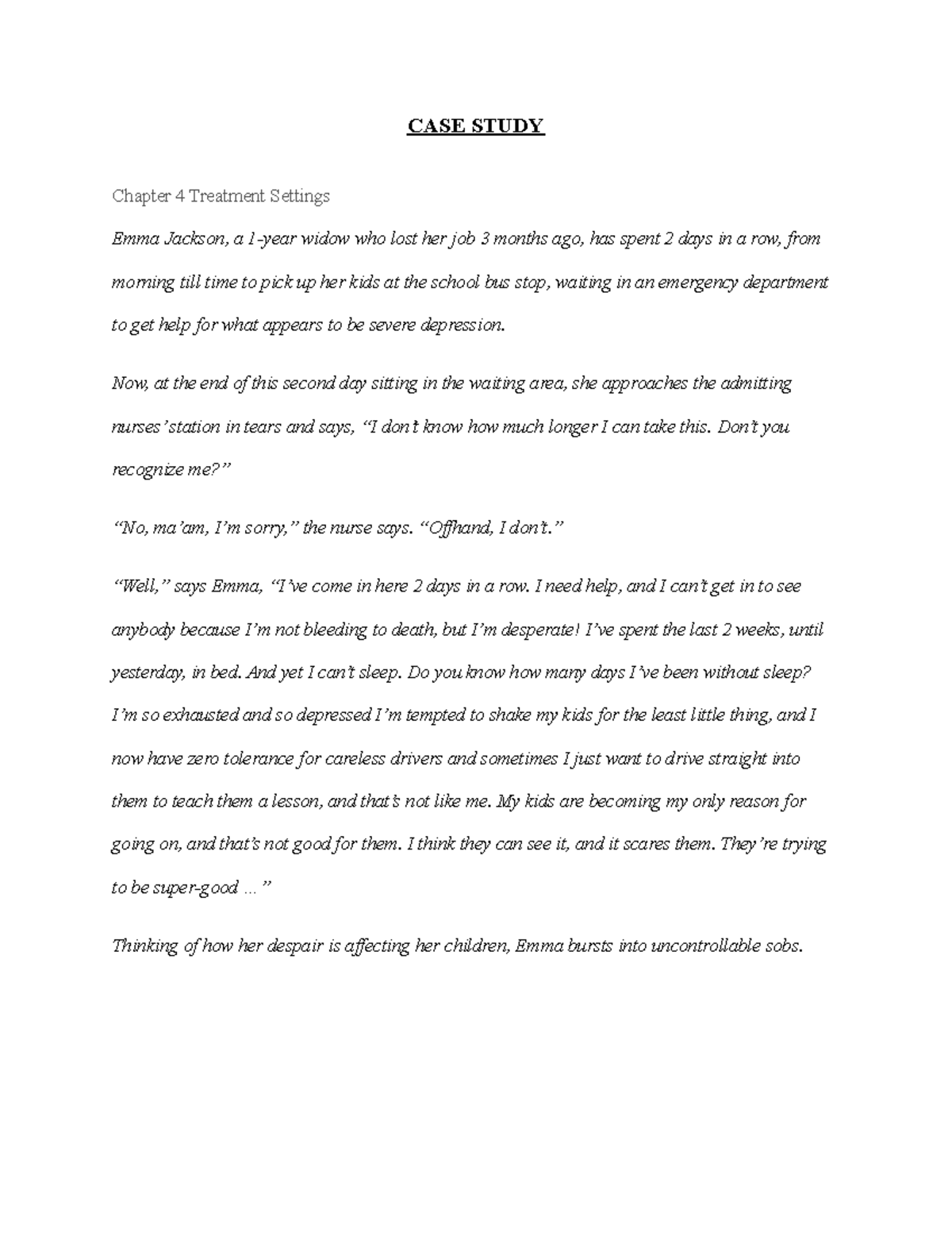 Chapter 4 Case Study - Emma's Mental Health Evaluation - Studocu