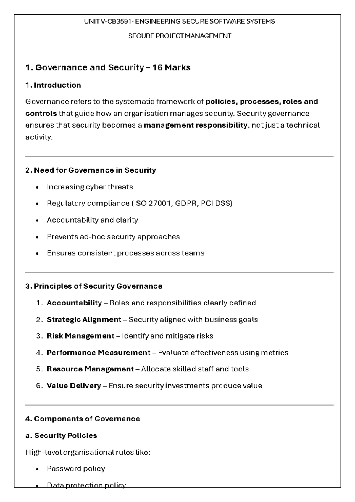 ESSS 5: Governance & Security in Software Project Management - Studocu