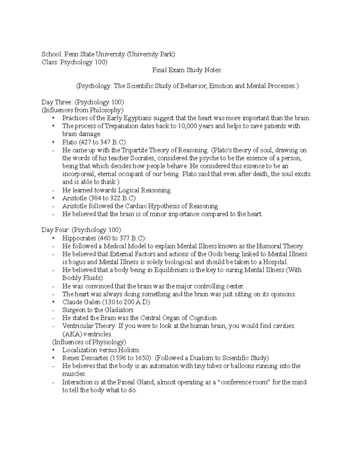 Comprehensive Final Exam Study Notes for PSYCH 100 at Penn State - Studocu