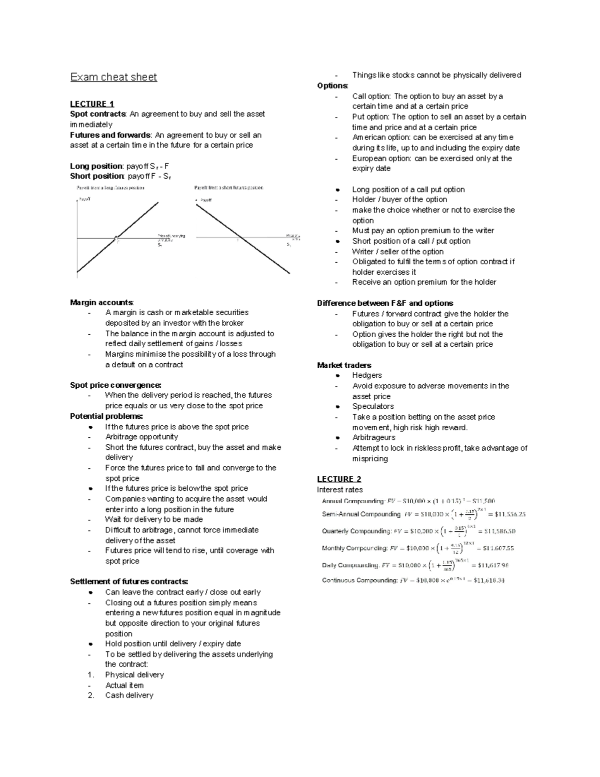 FIN 301 Exam Cheat Sheet: Key Concepts on Futures, Options & Interest ...