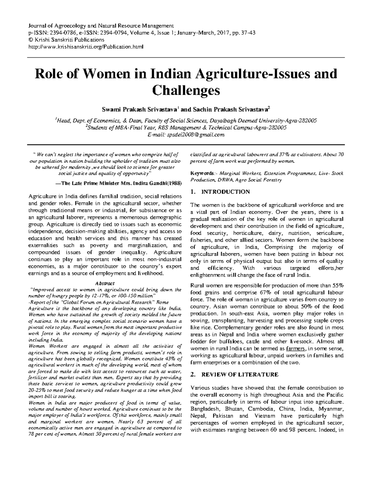 Role of Women in Indian Agriculture: Challenges and Contributions ...