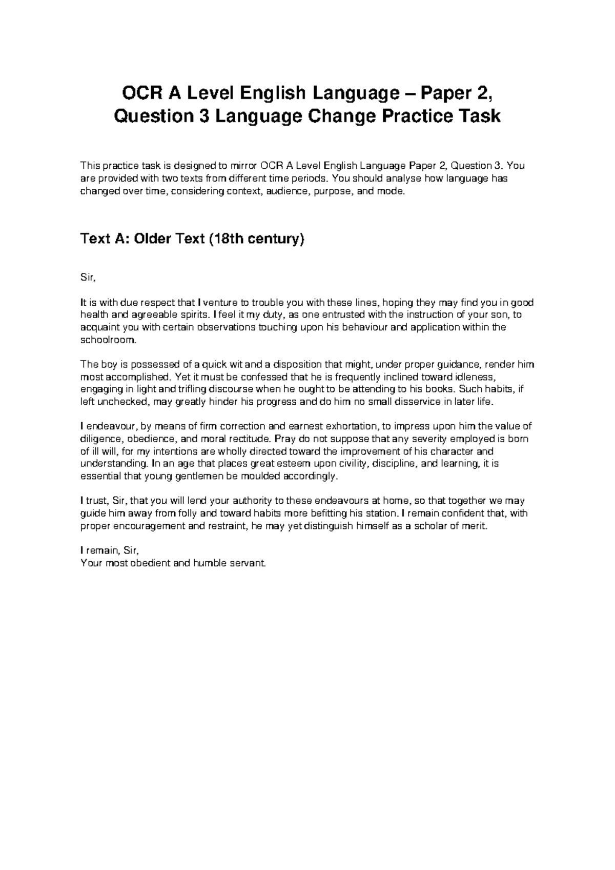 OCR A Level English Language Paper 2 Q3 Language Change Analysis Task ...