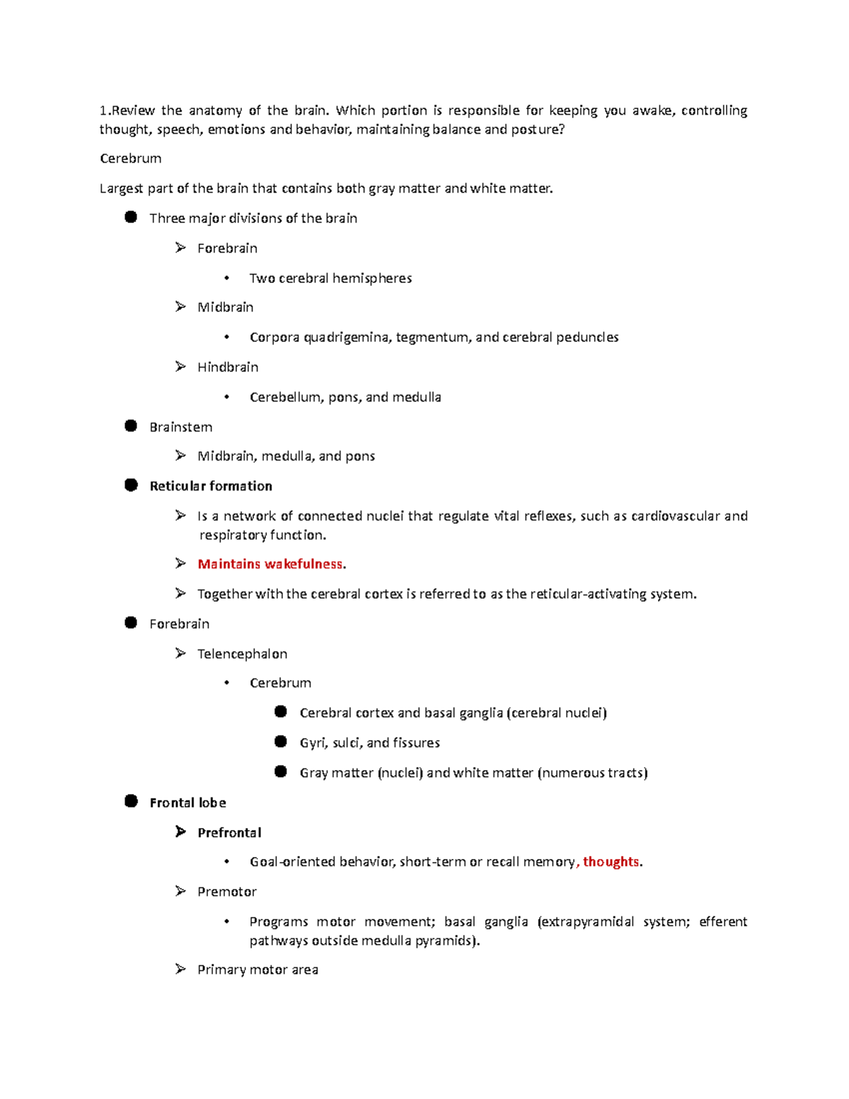 Unit 2 Study Guide for NU 545: Brain Anatomy and Function Insights ...