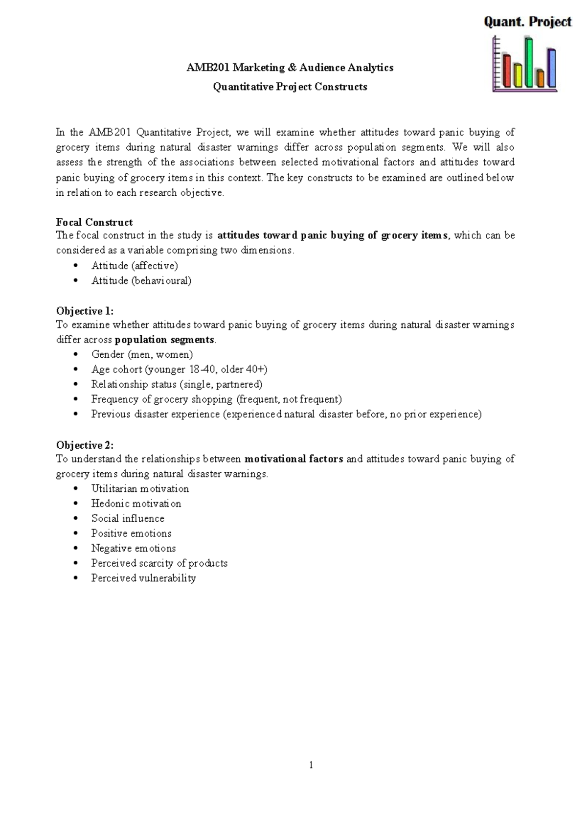 AMB201 Quantitative Project: Constructs on Panic Buying Attitudes - Studocu
