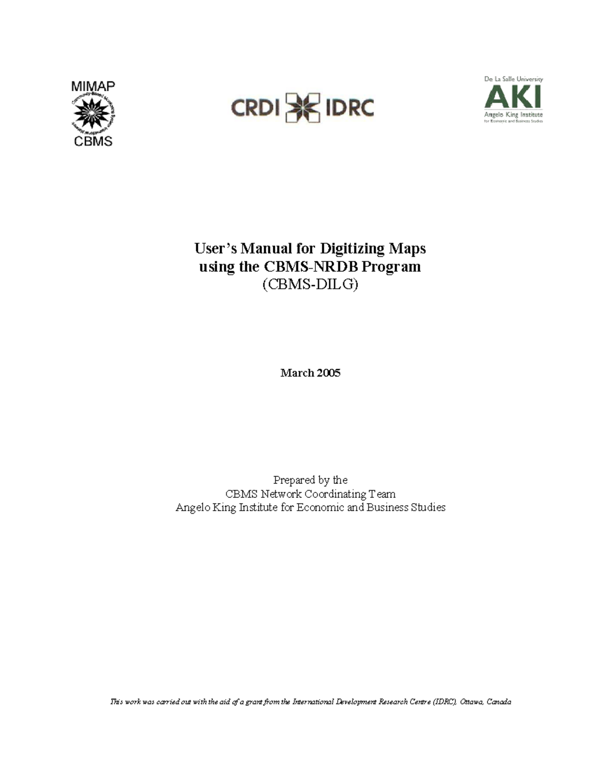 User's Manual for Digitizing Maps (CBMS) - March 2005 - Studocu