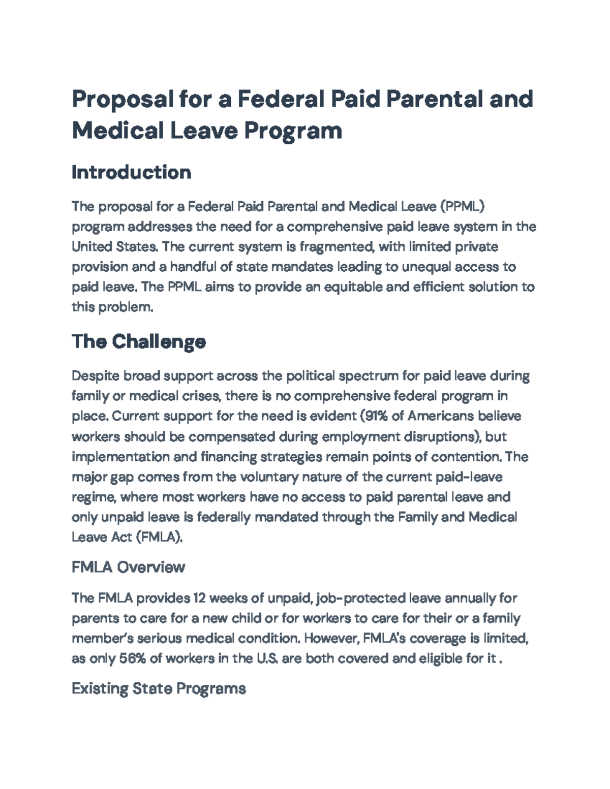 Federal Paid Parental and Medical Leave Program Proposal - Proposal for ...