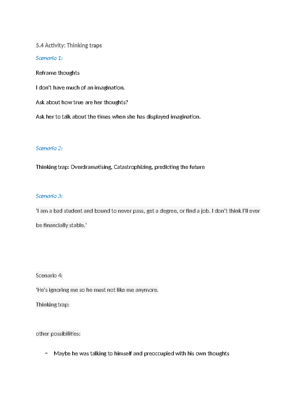 Challenging Thinking Traps: Strategies and Scenarios for Self ...