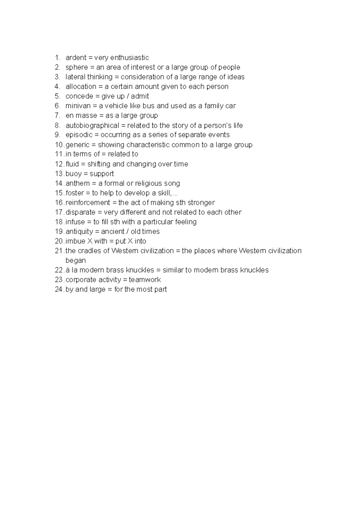 Vocabulary List for Course Vocab 101: Key Terms and Definitions - Studocu