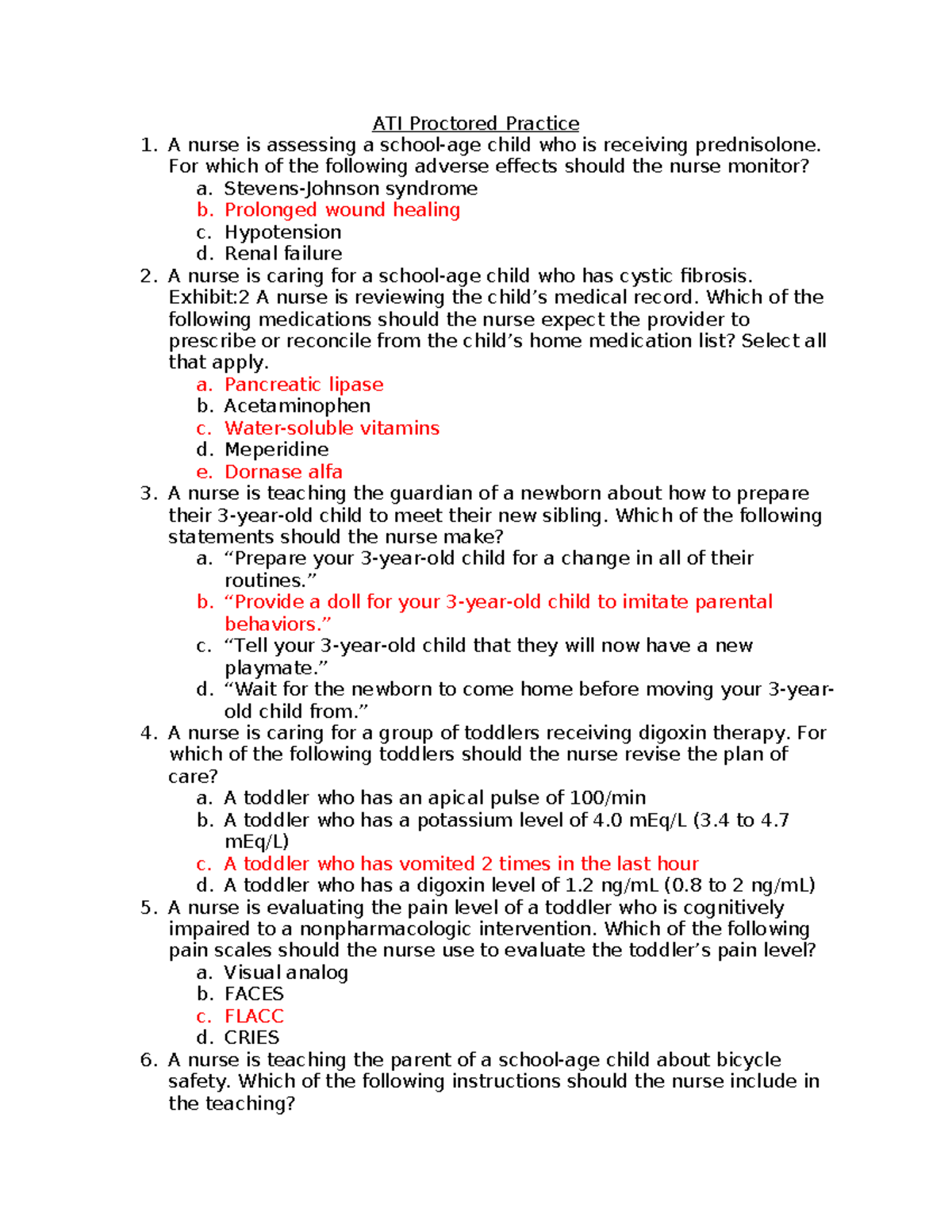 ATI Proctored Practice: Pediatric Nursing Assessment & Care - Studocu