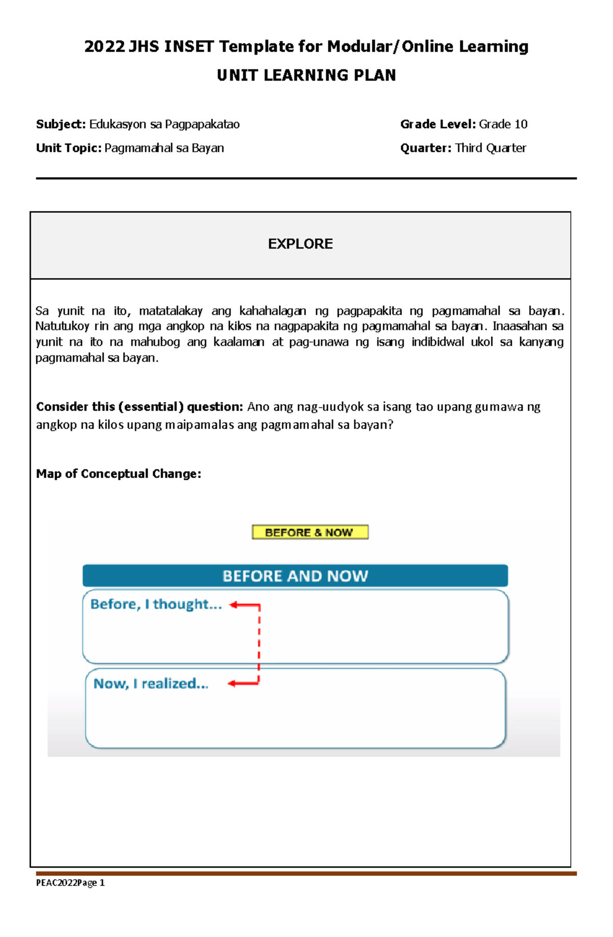 Group 8 PEAC 2022 Edukasyon sa Pagpapakatao Learning Plan - Studocu