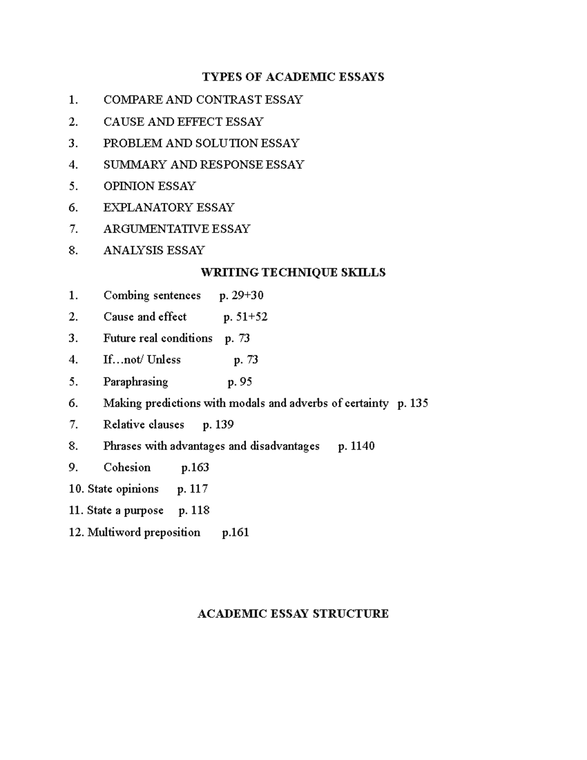 Academic Writing Techniques: Essay Types and Structure Guide - Studocu