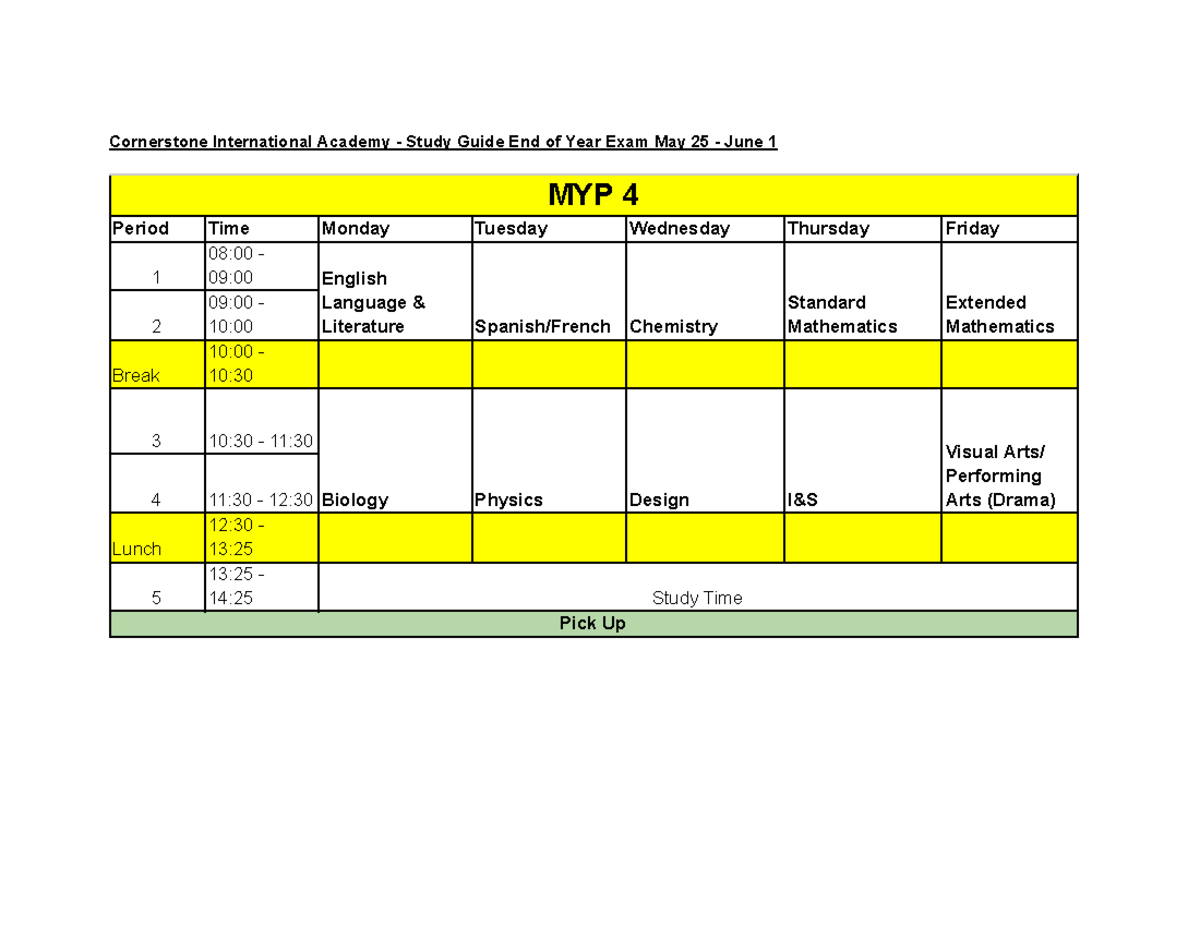 Study Guide: End of Year Exam MYP 4 (May 25 - June 1) - Studocu