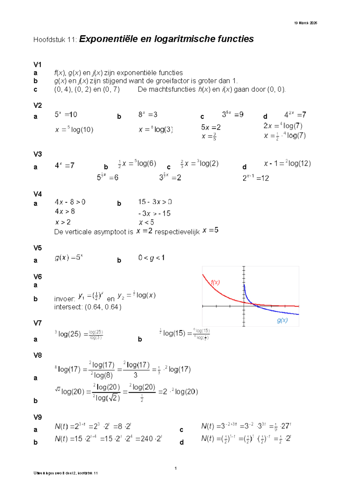 H11 - Exponentiële en Logaritmische Functies: Uitwerkingen VWO B Deel 2 ...