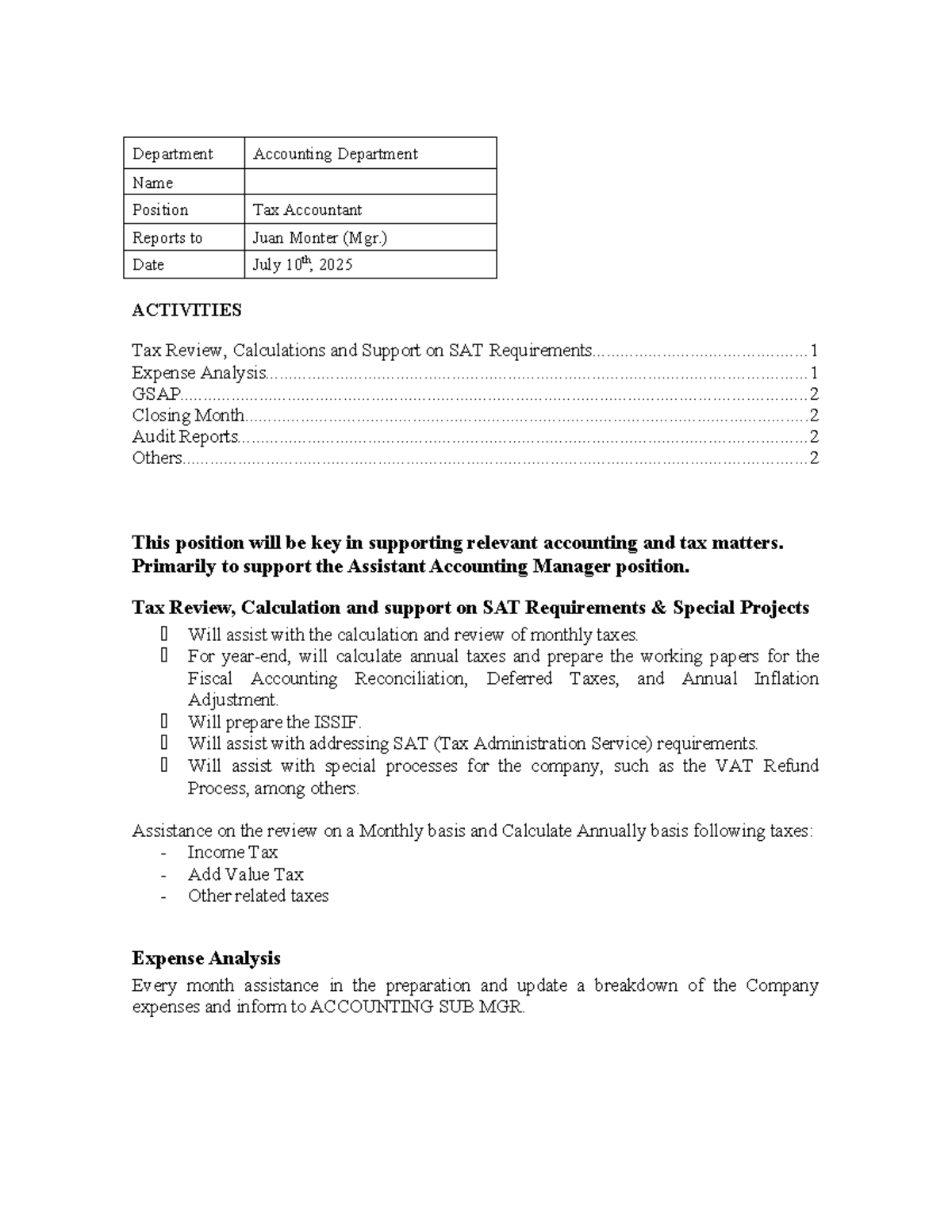 Narrative Accounting - Tax Accountant Position Overview - Studocu